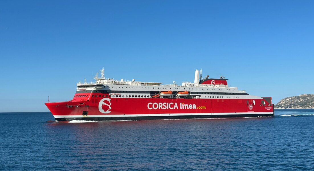 Deuxième navire amiral de la compagnie corse, le Capu Rossu contribuera à atteindre les objectifs de décarbonation fixés par CORSICA linea. Photo : C.l.